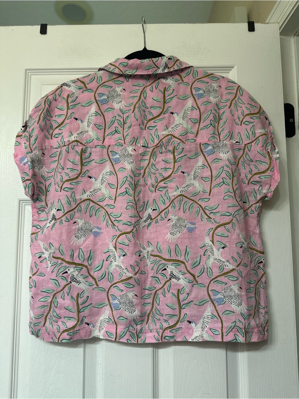Cynthia Rowley Pink 100% LinenBird Print Button-Down Top - Picture 9 of 9
